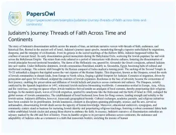 Essay on Judaism’s Journey: Threads of Faith Across Time and Continents