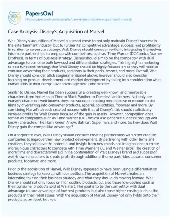 Essay on Case Analysis: Disney’s Acquisition of Marvel