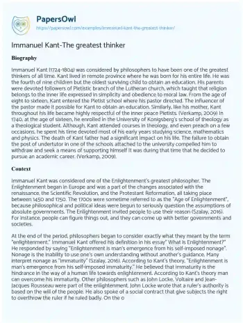 Essay on Immanuel Kant: a Pillar of Enlightenment Thought