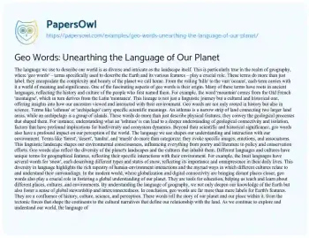 Essay on Geo Words: Unearthing the Language of our Planet