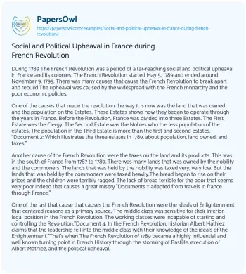 Essay on Social and Political Upheaval in France during French Revolution