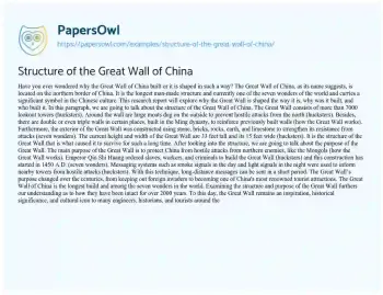 Essay on Structure of the Great Wall of China