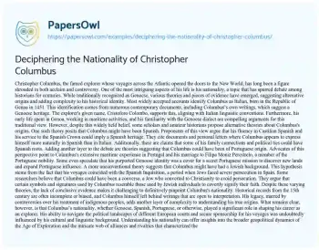 Essay on Deciphering the Nationality of Christopher Columbus