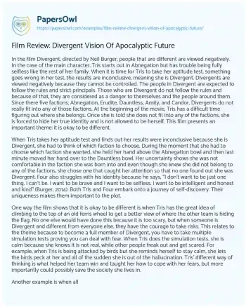 Essay on Film Review: Divergent Vision of Apocalyptic Future