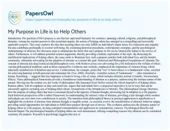 Essay on My Purpose in Life is to Help Others