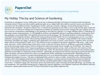 Essay on My Hobby: the Joy and Science of Gardening