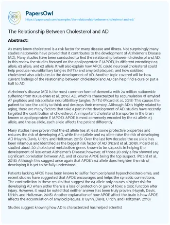 Essay on The Relationship between Cholesterol and AD