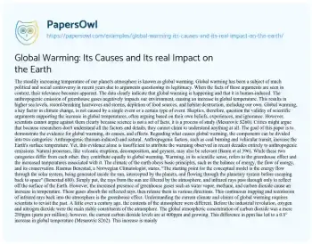 Essay on Global Warming: its Causes and its Real Impact on the Earth