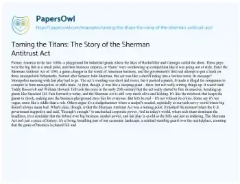 Essay on Taming the Titans: the Story of the Sherman Antitrust Act