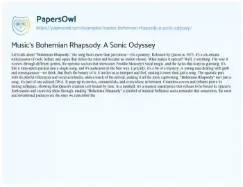 Essay on Music’s Bohemian Rhapsody: a Sonic Odyssey