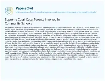 Essay on Supreme Court Case: Parents Involved in Community Schools