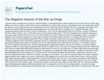 Essay on The Negative Impacts of the War on Drugs