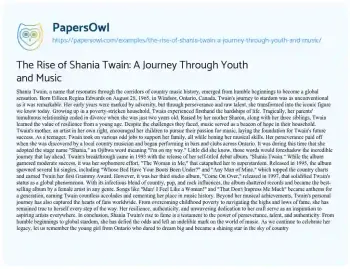 Essay on The Rise of Shania Twain: a Journey through Youth and Music