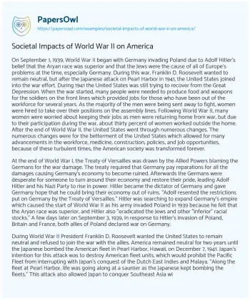 Essay on Societal Impacts of World War II on America