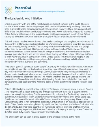 Essay on The Leadership and Initiative