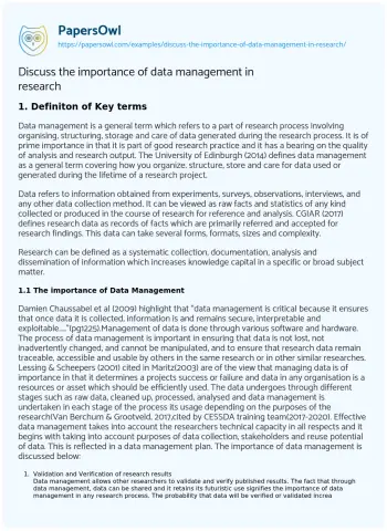 Essay on Discuss the Importance of Data Management in Research