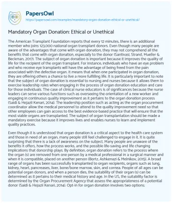 Essay on Mandatory Organ Donation: Ethical or Unethical