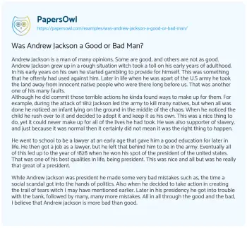 Essay on Was Andrew Jackson a Good or Bad Man?