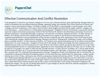 Essay on Effective Communication and Conflict Resolution