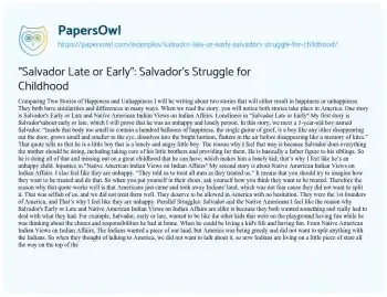 Essay on “Salvador Late or Early”: Salvador’s Struggle for Childhood