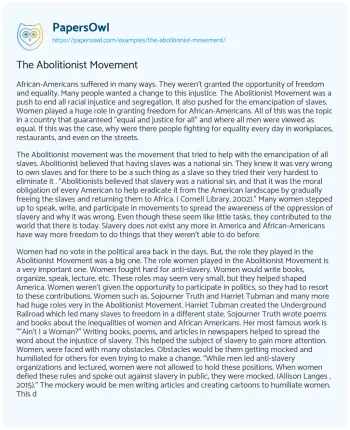 Essay on The Abolitionist Movement