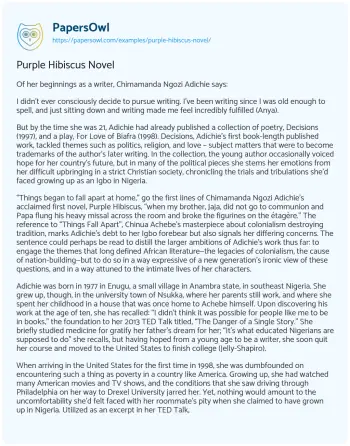 Essay on Purple Hibiscus Novel