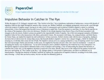 Essay on Impulsive Behavior in Catcher in the Rye