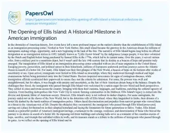 Essay on The Opening of Ellis Island: a Historical Milestone in American Immigration