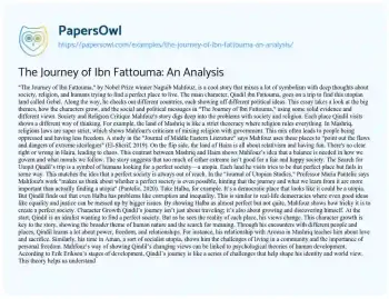 Essay on The Journey of Ibn Fattouma: an Analysis