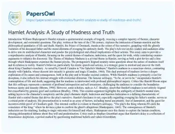 Essay on Hamlet Analysis: a Study of Madness and Truth