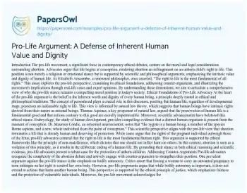 Essay on Pro-Life Argument: a Defense of Inherent Human Value and Dignity