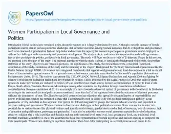 Essay on Women Participation in Local Governance and Politics