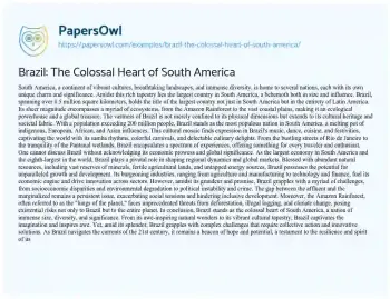 Essay on Brazil: the Colossal Heart of South America