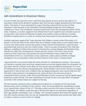 Essay on 14th Amendment in American History