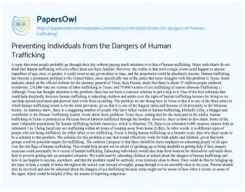 Essay on Preventing Individuals from the Dangers of Human Trafficking