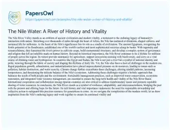 Essay on The Nile Water: a River of History and Vitality