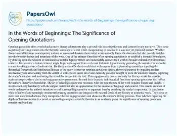 Essay on In the Words of Beginnings: the Significance of Opening Quotations