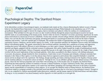 Essay on Psychological Depths: the Stanford Prison Experiment Legacy