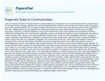 Essay on Pragmatic Rules in Communication