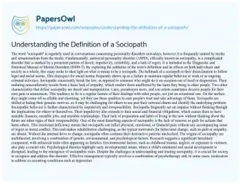 Essay on Understanding the Definition of a Sociopath