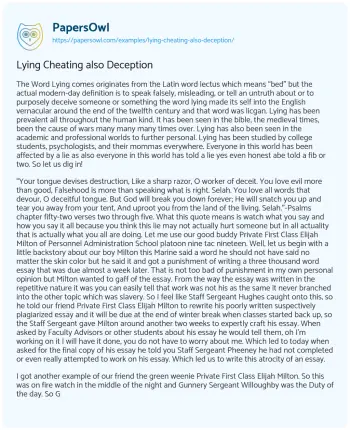 Essay on Lying Cheating Also Deception