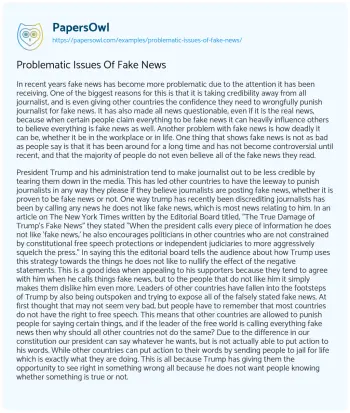 Essay on Problematic Issues of Fake News