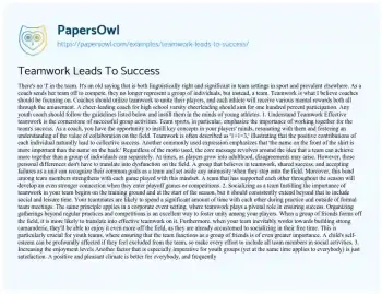 Essay on Teamwork Leads to Success