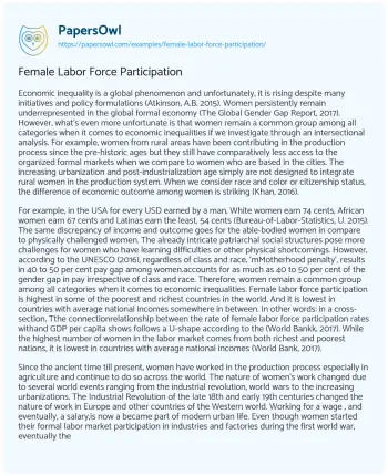 Essay on Female Labor Force Participation