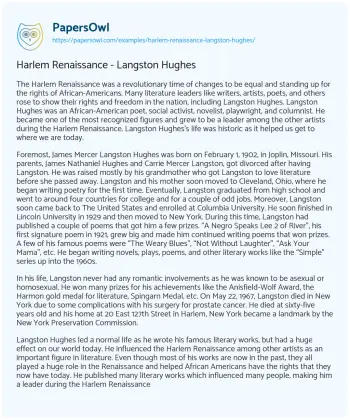 Essay on Harlem Renaissance – Langston Hughes