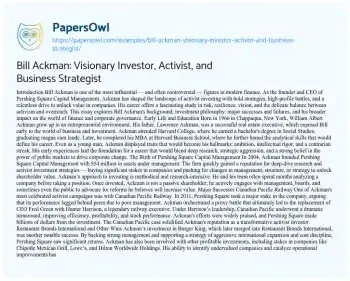 Essay on Bill Ackman: Visionary Investor, Activist, and Business Strategist