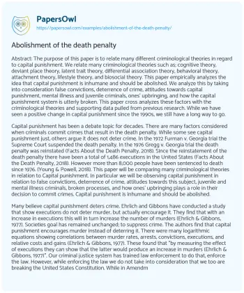 Essay on Abolishment of the Death Penalty