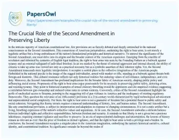 Essay on The Crucial Role of the Second Amendment in Preserving Liberty