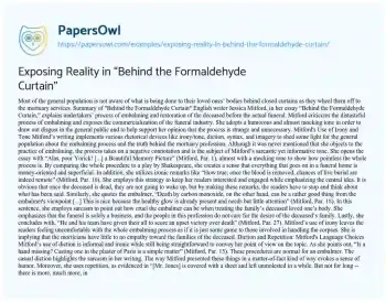 Essay on Exposing Reality in “Behind the Formaldehyde Curtain”