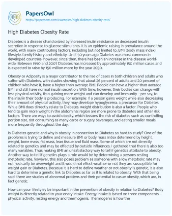 Essay on High Diabetes Obesity Rate